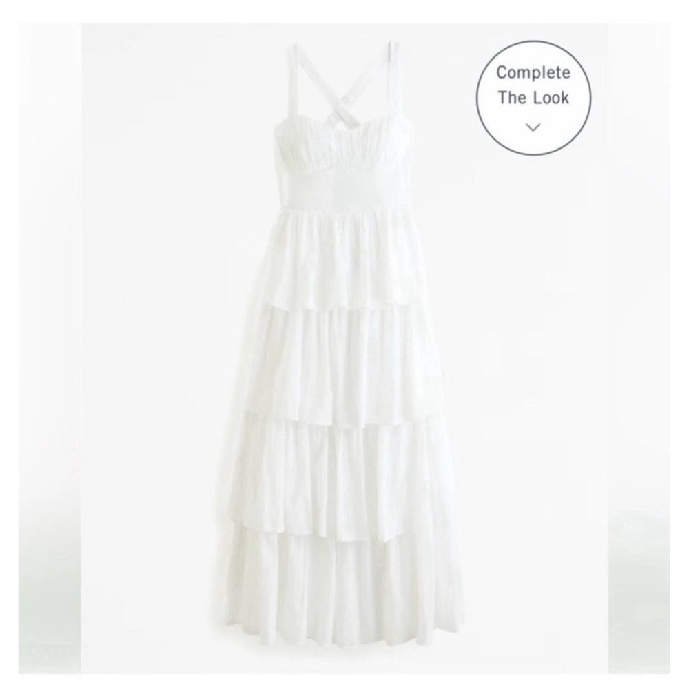 Abercrombie & Fitch COTTON Tiered White Maxi Dress Sz M Smocked Bodice Wedding
